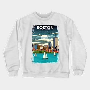 Boston at Night City Skyline Travel Poster Crewneck Sweatshirt